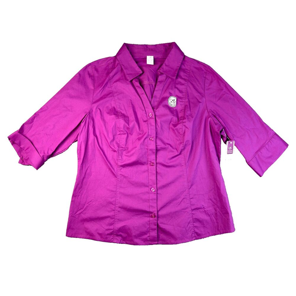 Bobbie Brooks Shirt Womens 1X (16-18) Purple Button Up Long Sleeve Cotton NWT